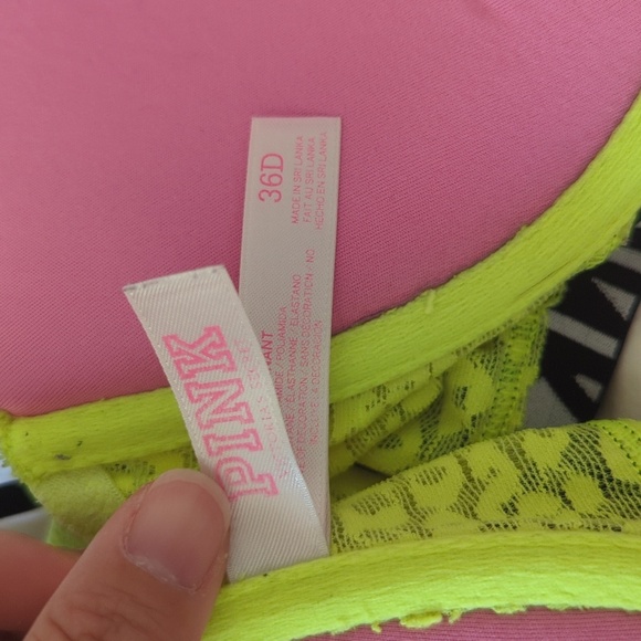 Victorias Secret Pink Push-up Pigeomant Chartreuse Yellow Razorback Bra - Picture 6 of 7